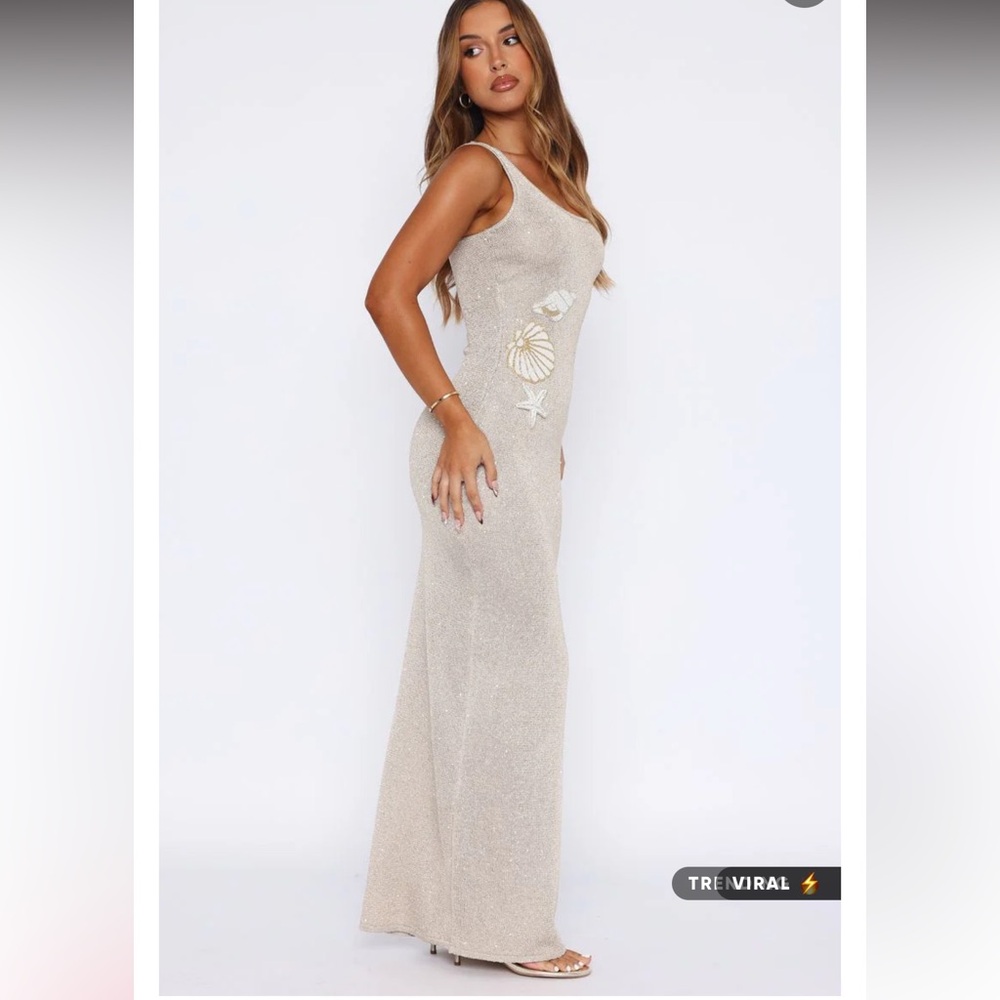 White Fox Boutique Marine Mist Sequin Knit Maxi Dress Champagne - Picture 4 of 11